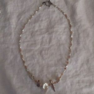 Vintage shell, freshwater pearl, crystal necklace